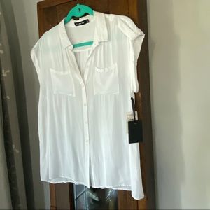 Nordstrom Top White Blouse Cap Sleeve S/M NWT